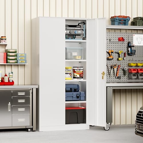 Greenvelly Metal Storage Cabinet, 72" Black Locking Storage Cabinets with Doors and 4 Shelves, Metal Cabinet for Garage Home Office, Classroom