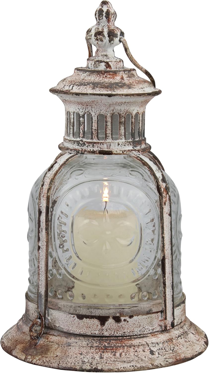 Stonebriar Antique Metal Votive Candle Lantern with Handle, 10, Worn White Pack of 2
