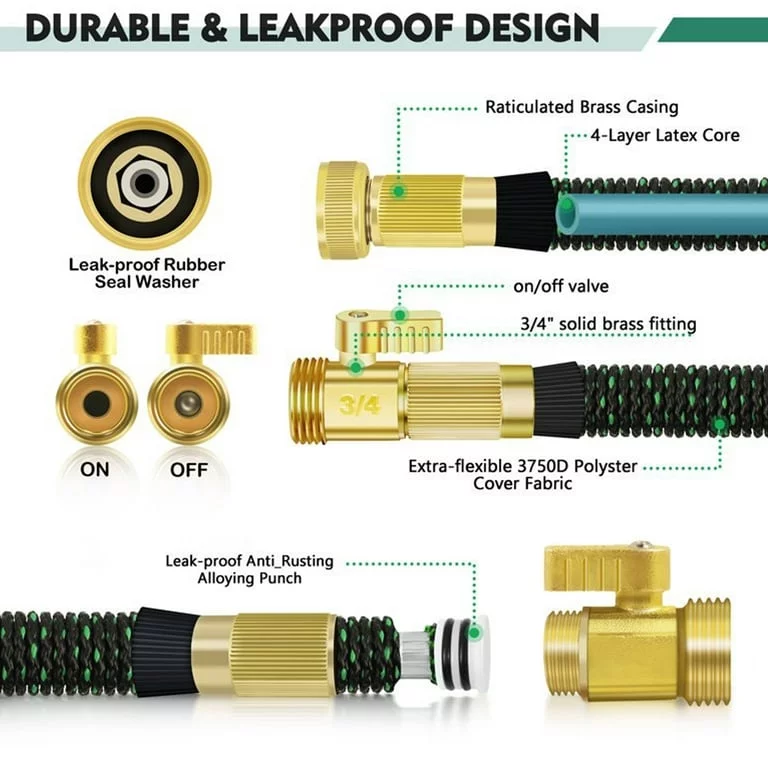 100FT Garden Hose,10 Function Spray, Durable, No-Kink Water Hose for Watering and Washing - Curated Treasures Market