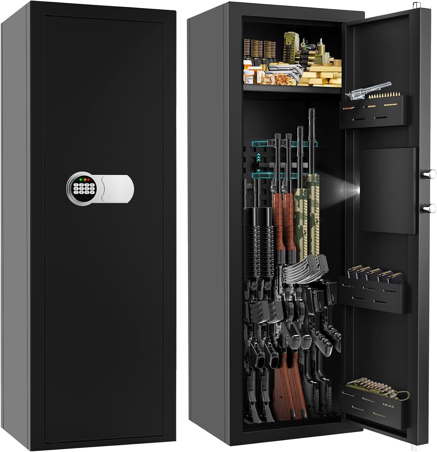 Gun Safe for 6-8 Guns, Gun Safes for Home Rifle and Pistols Fireproof, Rifle Safes for Home with Easy Set up Combination & Spare Keys