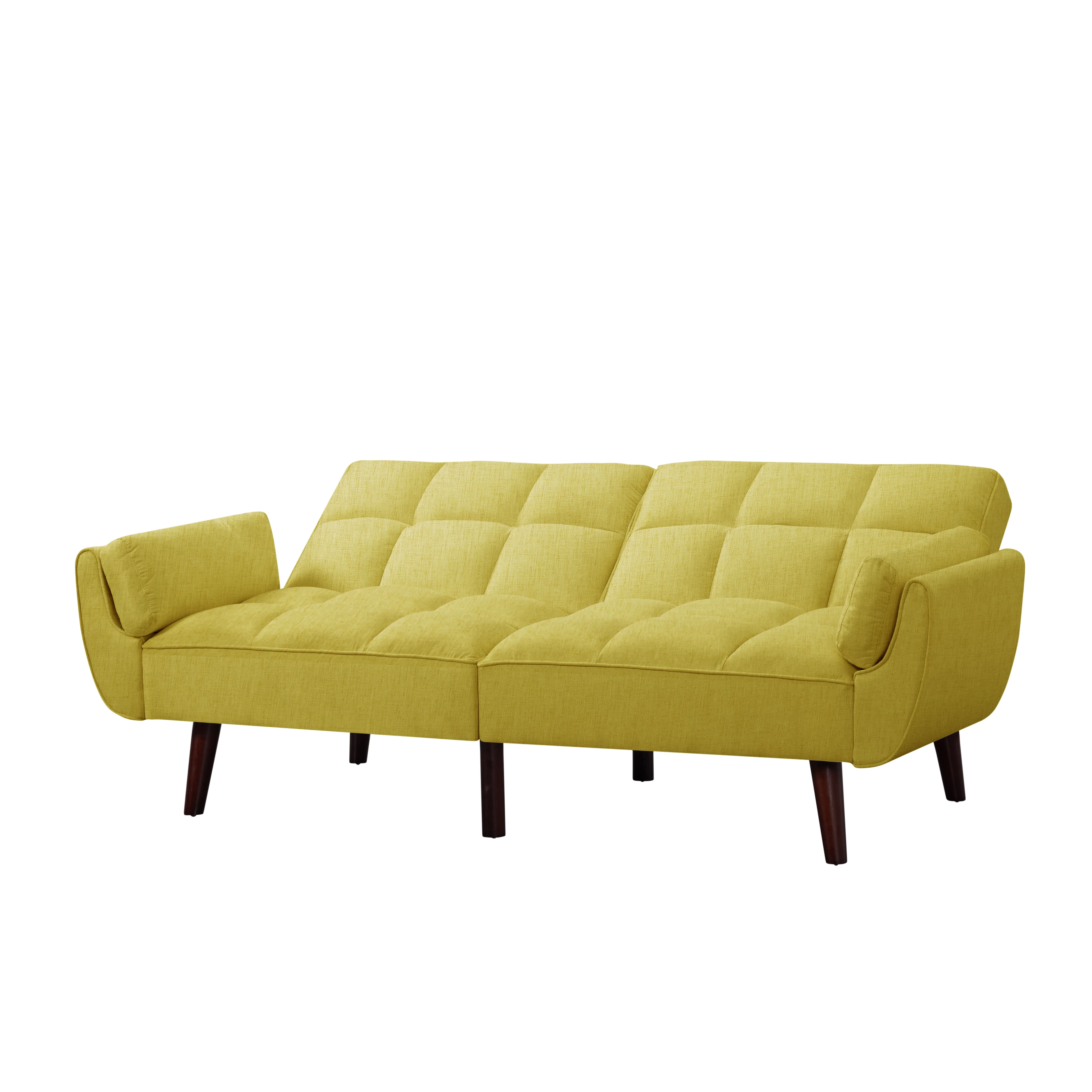 BSHTI 74.4 inch Foam Futon Sofa Bed,Converted Futon Sofa Sleeper with 2 Pillows for Livingroom(Yellow)