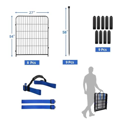 ADAVIN Tall Garden Fence with Gate, 48 in(H) 8 Panels Heavy Duty Iron Metal Animal Barrier Fence, Indoor Dog Playpen, Temporary Fencing