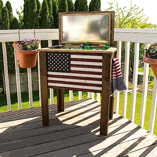BACKYARD EXPRESSIONS PATIO · HOME · GARDEN 913284-NM Outdoor Beverage Cooler for Patio-87 Qt. w/Folding Side Tables-Rustic Brown-Backyard Expressions