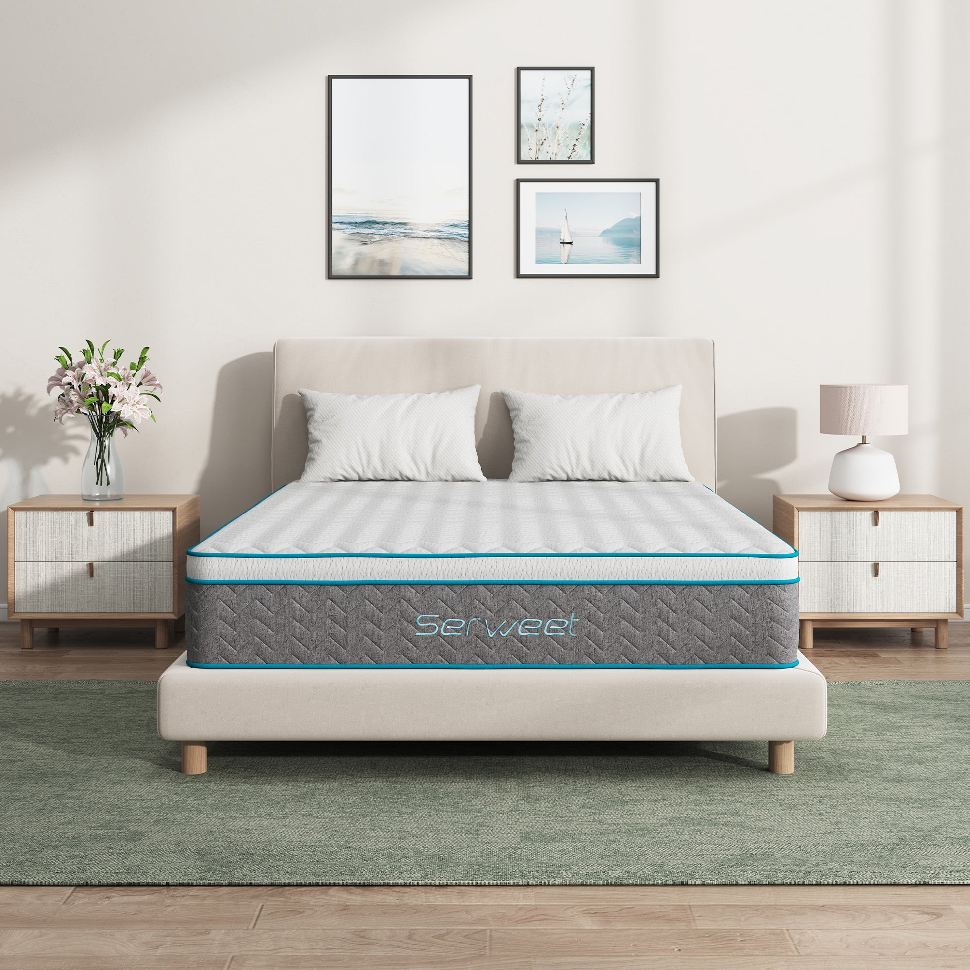 Full Size Mattress, Serweet 10 inch Bamboo Charcoal Memory Foam Hybrid Mattress Full, 7-Zone Pocket Innerspring and Pillow Top Double Mattress