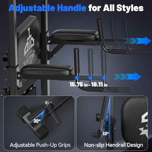 Sportsroyals Pull Up Bar Dip Station Power Tower Assistive Trainer Multi-Function Home Gym Strength Training Fitness Equipment 450LBS