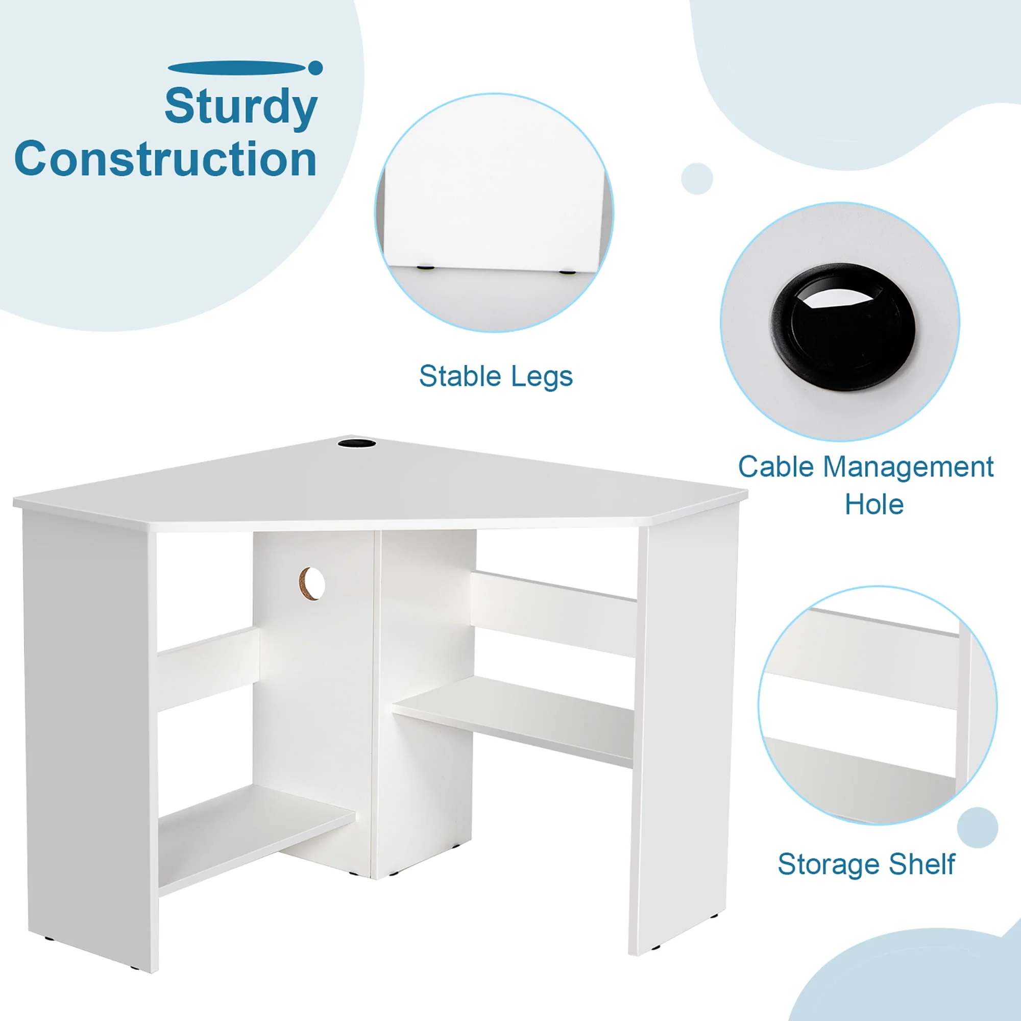 Costway Corner Computer Desk Triangle Writing Workstation w/Storage Shelf Rustic