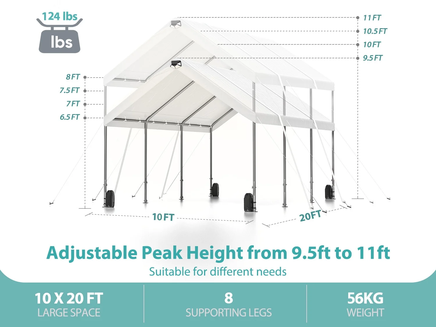 10X20FT Heavy Duty Carport Canopy,Extra Large Portable Car Tent Garage with Roll-up Windows and All-Season Tarp Cover,Metal Roof &Side Walls for Car
