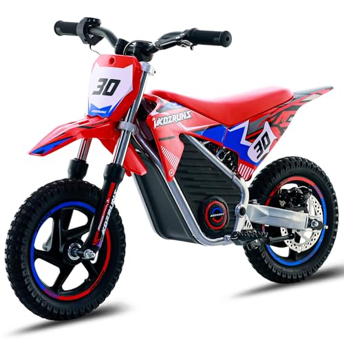 OLALA 36V Electric Dirt Bike for Kids Aged 4-8, Brushless 350W Racing Grade Electric Motorcycle, Up to 18.6MPH & 3 Speed Settings, Dual Disc Brakes