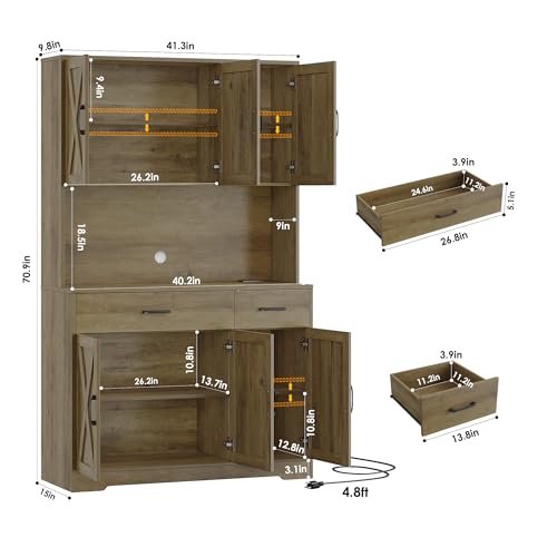 HOSTACK 71" Pantry Cabinet with Charging Station, Tall Kitchen Pantry Storage Cabinet with Microwave Stand