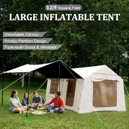 10-12 Person Large Inflatable Tent for Camping,Blow up Tents with Canopy,10 * 13ft Inflatable House Tent with Stove Jack