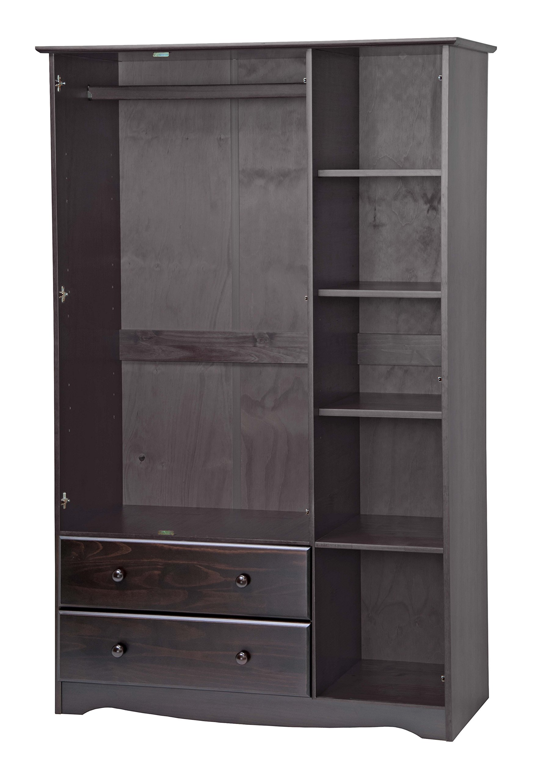 【Furniture】100% Solid Wood Grand Wardrobe/Armoire, 46" x72"x21", with 4 Shelves, 1 Clothing Rod, 2 Drawers, 1 Lock