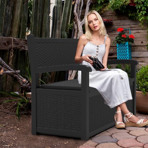 Vixzen 75 Gallon Storage Bench Deck Box Outdoor,Lockable Durable All-Weather Seating with Hidden Storage Furniture,Deck Storage for Garden, Pool
