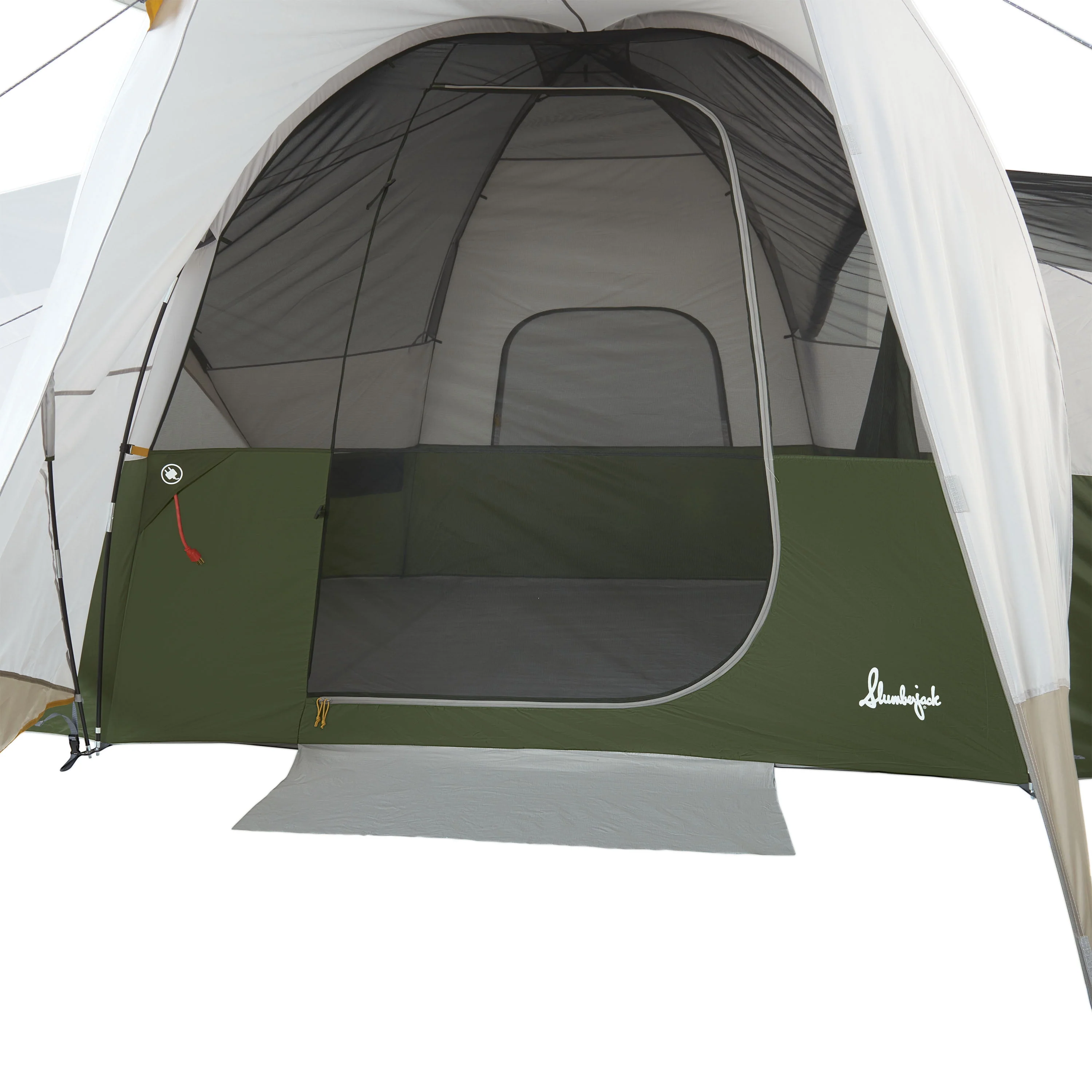 Slumberjack Riverbend 10-Person, 3-Room, Hybrid Dome Tent, Off-White / Green, with Full Fly