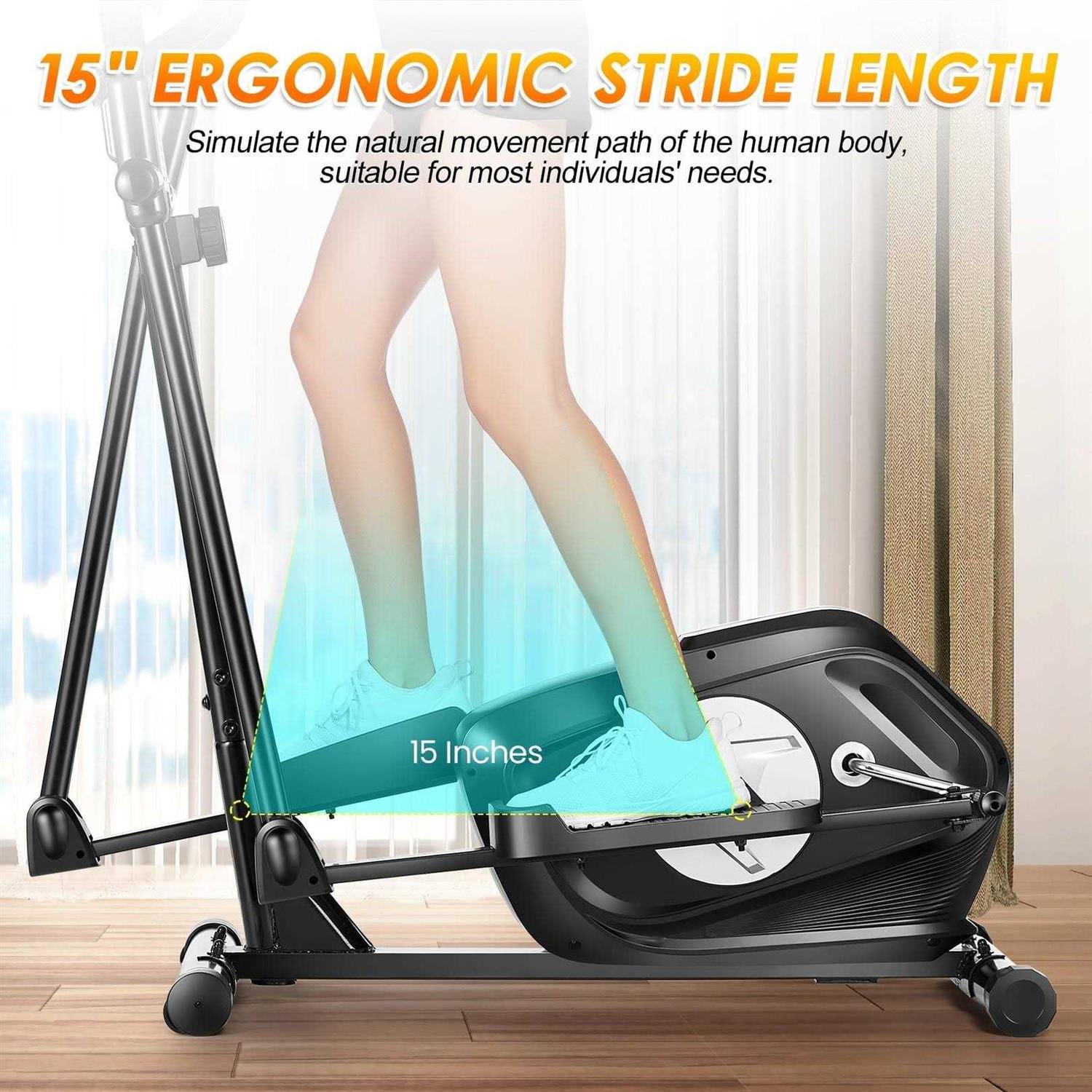 Elliptical Machine 8 Levels Elliptical Trainers with Heart Rate Sensor LCD Monitor Smooth Quiet Driven for Home Gym Office 390lbs Capacity 15inch
