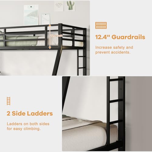 Full Size Metal Loft Bed Heavy-Duty Loft Bed Frame, LED Loft Bed Frame with L Shaped Desk, Wardrobe, Storage Stairs