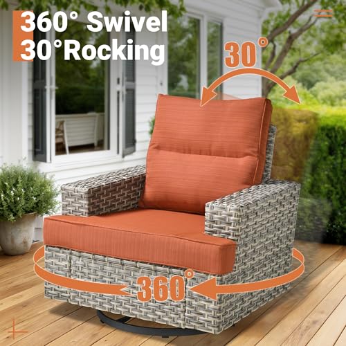 ovios 9 Piece Patio Sectional Furniture with Swivel Rocking Chairs, Rattan Wicker Coversation Set with Glowing Coffee Table