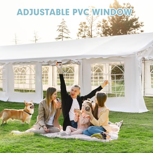 EROMMY 20x50FT White Party Tent, Heavy Duty Outdoor Event Canopy with Removable Sidewalls, Roll-Up Doors and Storage Bags