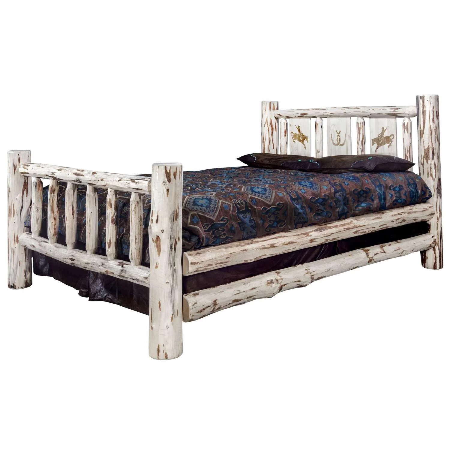 Bronc Design Laser Engraved Log Bed in Natural (Twin: 87 in. L x 46 in. W x 47 in. H (184 lbs.))