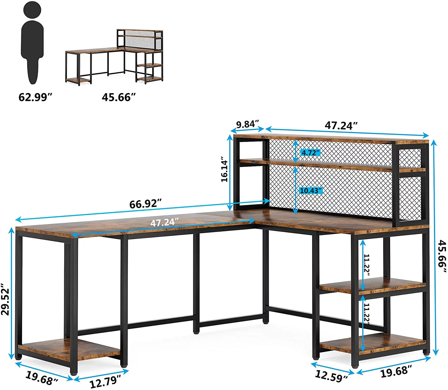 Tribesigns 67" Computer Desk with Hutch Rustic Brown Office Desk Home Study Table with Shelves