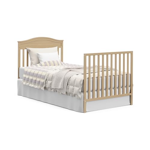 Graco Stella 4-in-1 Convertible Mini Crib with Bonus Mattress (Driftwood) – Includes Bonus 2.50 Inch Thick Mattress with Water-Resistant Cover