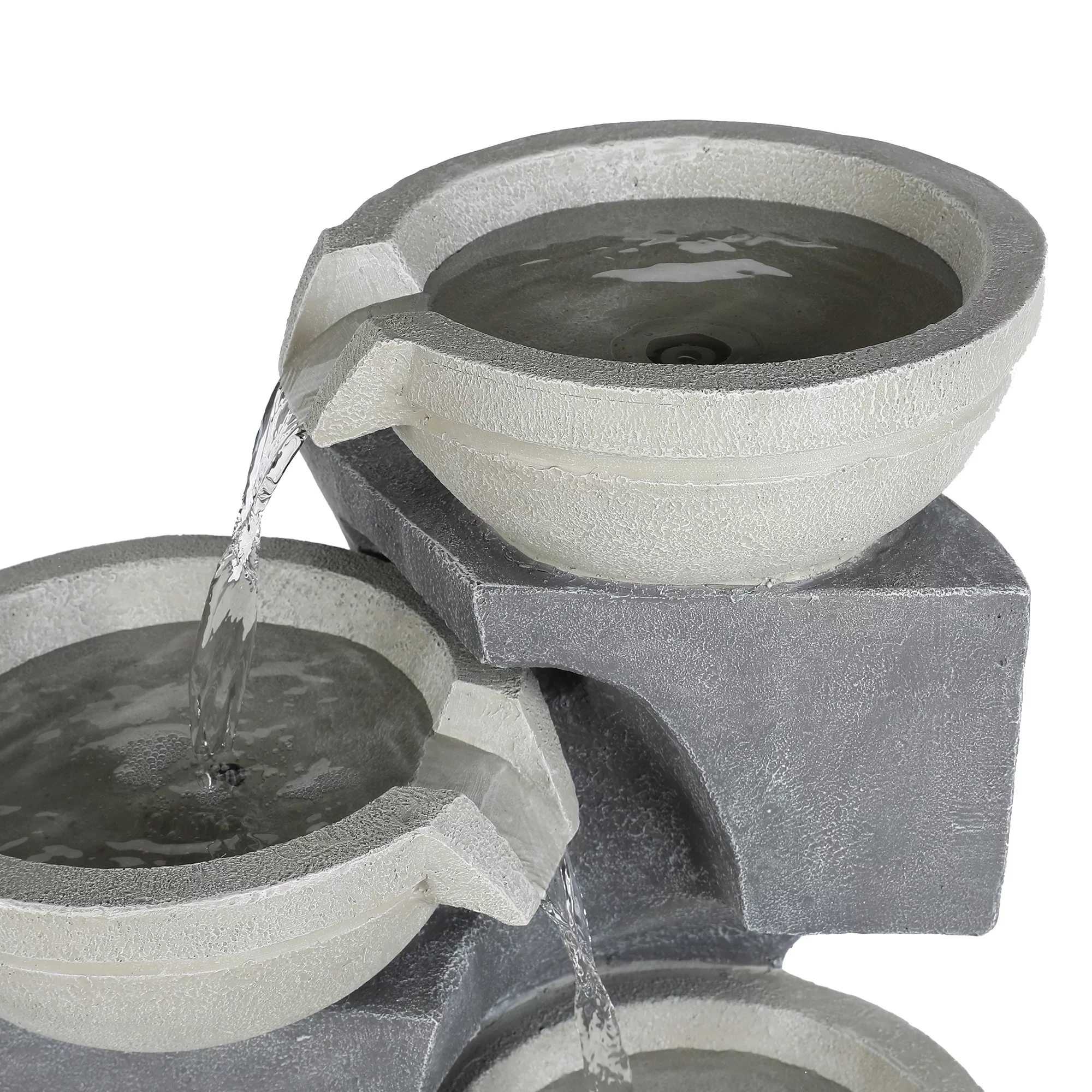 LuxenHome Five Bowl 35 H Gray Resin Cascading Outdoor Fountain with LED Lights - Radiant Selections