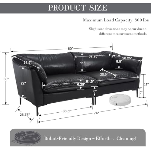 CIMOTA 80'' Faux Leather Loveseat Sofa for Living Room, Modern 2 Seater Small Cloud Couch for Bedroom/Small Space/Apartment