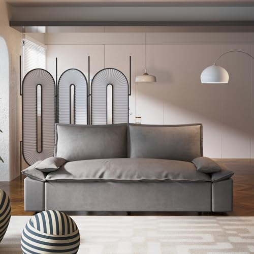 3 in 1 Convertible Queen Sleeper Sofa Bed Comfy Pull Out Futon Couch Bed 63.8" Modern Velvet Recliner Loveseat Sofa Multi-Functional Black Cloud