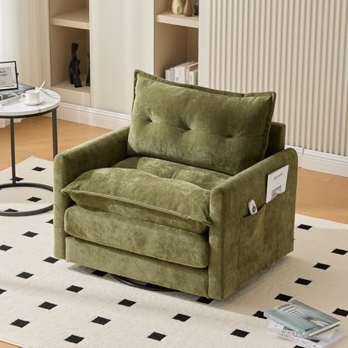 360 Swivel Accent Barrel Chair with Storage Ottoman & Headrest