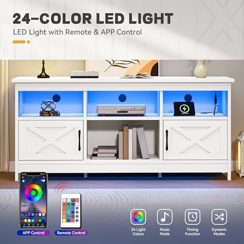 YITAHOME TV Stand for 65 Inch TVs, Entertainment Center with Storage Cabinets, Power Outlet & LED Light