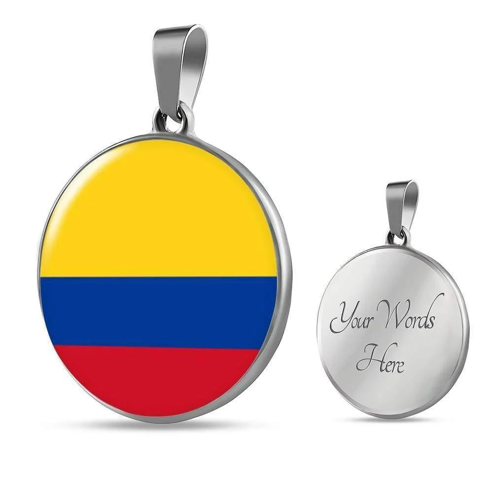 Colombia Flag Necklace Stainless Steel or 18k Gold 18-22"