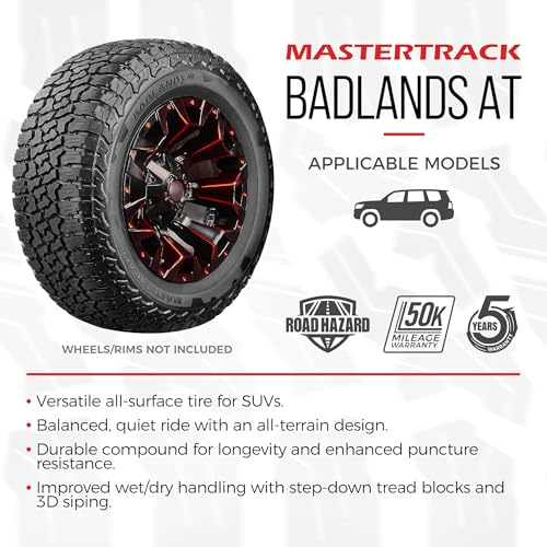 Set of 4 (FOUR) Mastertrack BADLANDS AT All Terrain LT285/70R17 10 Ply E 126S SUV Light Truck Tire + Road Hazard Warranty Included
