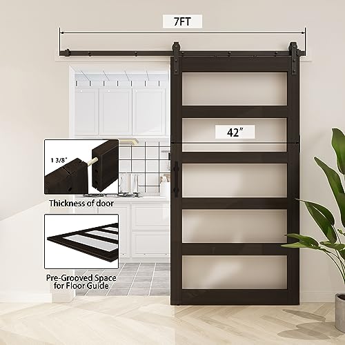 BARNSMITH 42in x 84in Glass Barn Door with 7FT Sliding Door Hardware Kit Included & Handle
