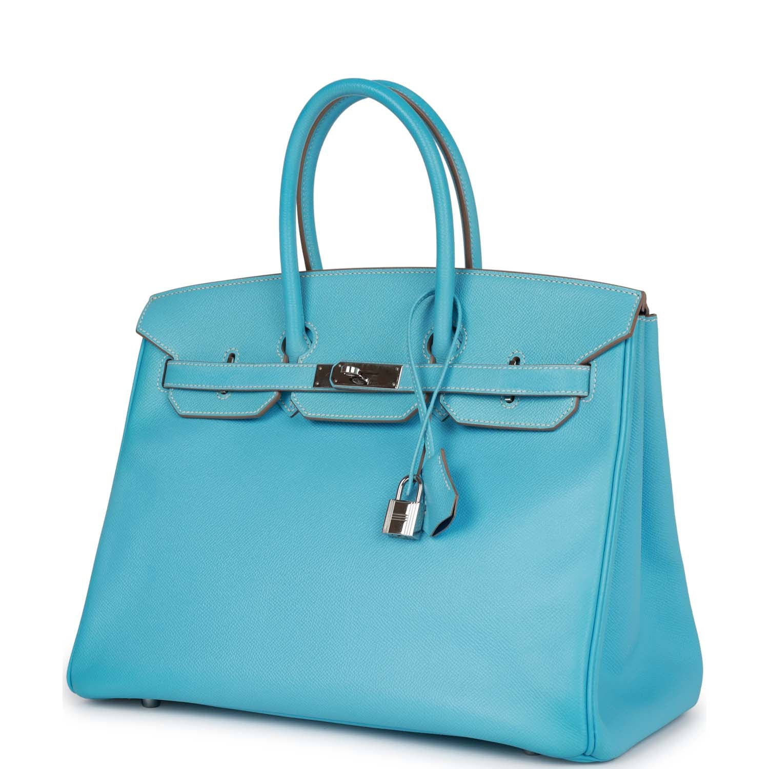 Pre-owned Hermes Birkin 35 Celeste Candy Epsom Palladium Hardware