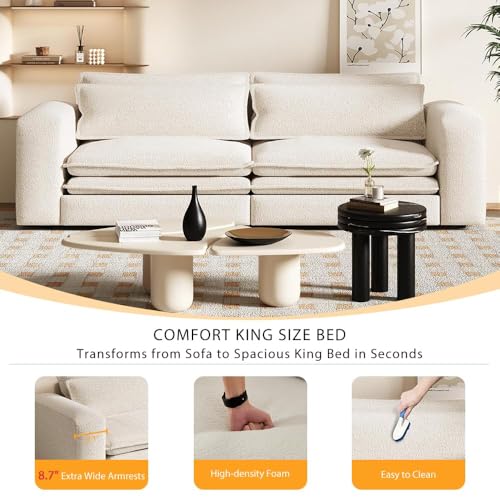 93" King Pull Out Sofa Bed, 3 in 1 Convertible Sleeper Sofa Couch, Comfy 3 Seater Sleeper Bed with 2 Pillows