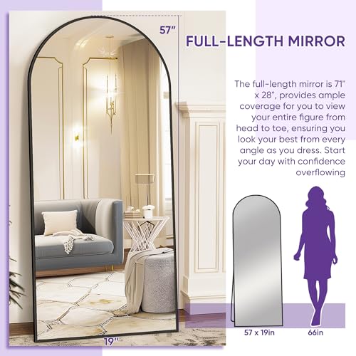 Full Length Mirror, 76"x34" Arched Floor Mirror Freestanding, Floor Standing Full Body Mirror with Stand for Bedroom