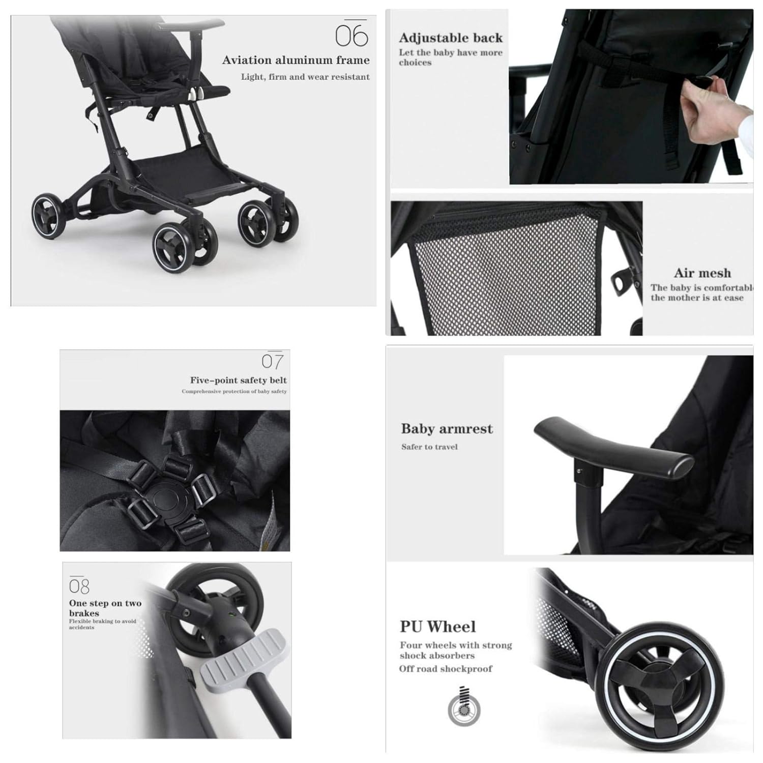 SHaHa Umbrella Stroller Convenience Stroller Lightweight Baby Stroller 1 Hand Fold Travel Stroller with Storage Basket Sun Canopy for Infant and