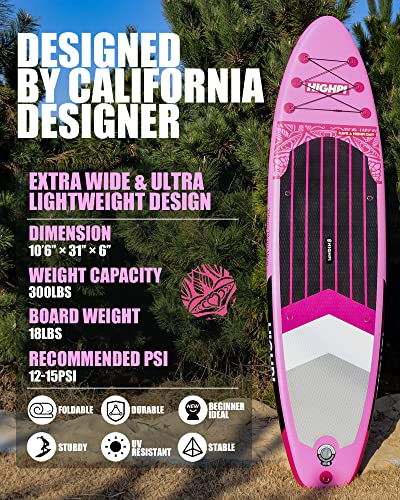 Highpi Inflatable Stand Up Paddle Board Premium SUP Accessories, Backpack, Wide Stance, Surf Control, Non-Slip Deck, Leash, Paddle and Pump