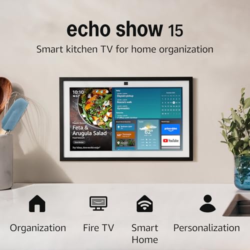 Amazon Echo Show 15 (newest model), Full HD 15.6" kitchen hub for home organization, with built-in Fire TV and Alexa