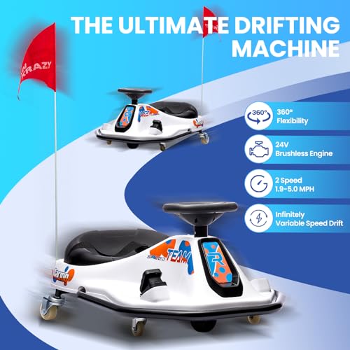 24V Electric Go Kart, 7Ah Drifting Car，Battery Powered Ride on Car Outdoor with 360 Degrees Rotating, Simplified Drift System, Variable Speed