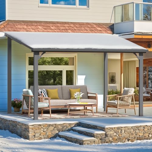 AECOJOY 10&rsquo; x 10&rsquo; Gazebo, Wall Mounted Gazebos Pergola on Clearance, Outdoor Patio Lean to Gazebo Awnings for Deck, Porch