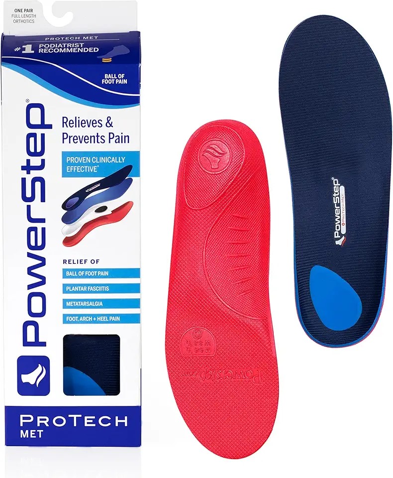 PowerStep ProTech Met Full Length Orthotics - Medical Grade Shoe Insoles for Plantar Fasciitis + Metatarsal Foot Pain