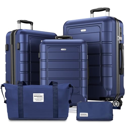 SHOWKOO Luggage Sets Expandable PC+ABS Durable Suitcase Double Wheels TSA Lock Black