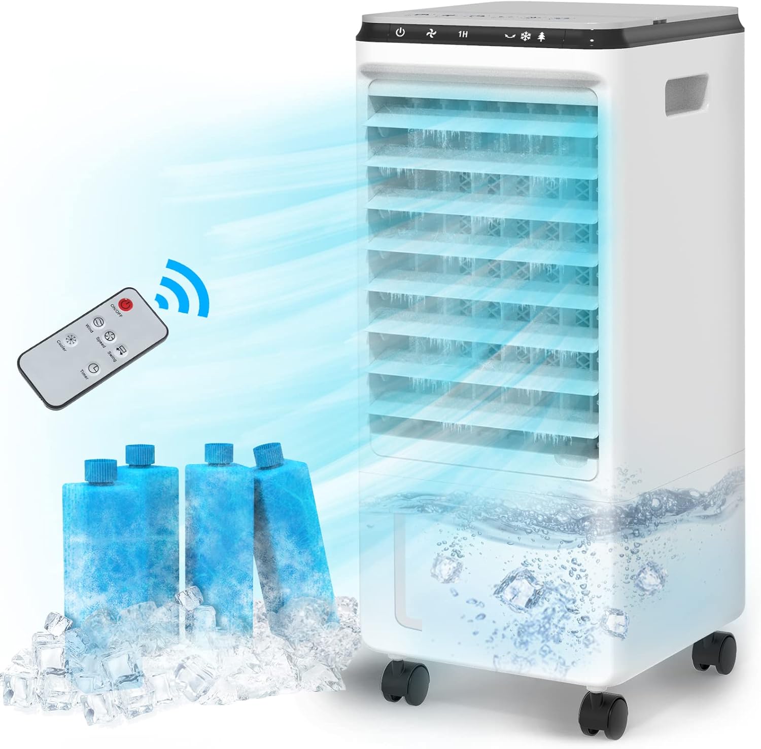 FANCOLE 3-IN-1 Portable Air Conditioner Windowless, 22-INCH Air Cooling Fan w/ LED Display, 20ft Remote Control, 3 Wind Speeds, 8-Hour Timer
