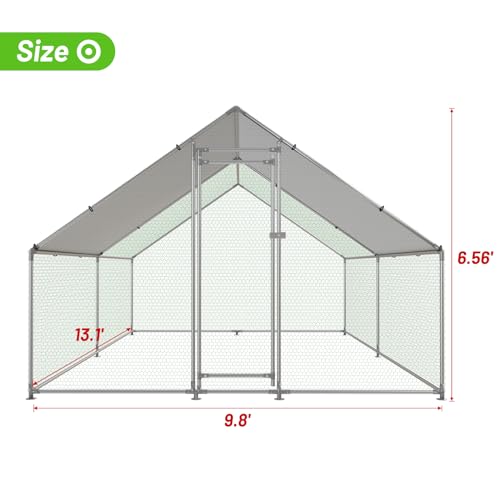 Large Metal Chicken Coop Walk-in Poultry Cage with Water-Resident and Anti-UV Cover Duck Rabbit Cat House Outdoor Chicken Run Pen with Spire Shaped