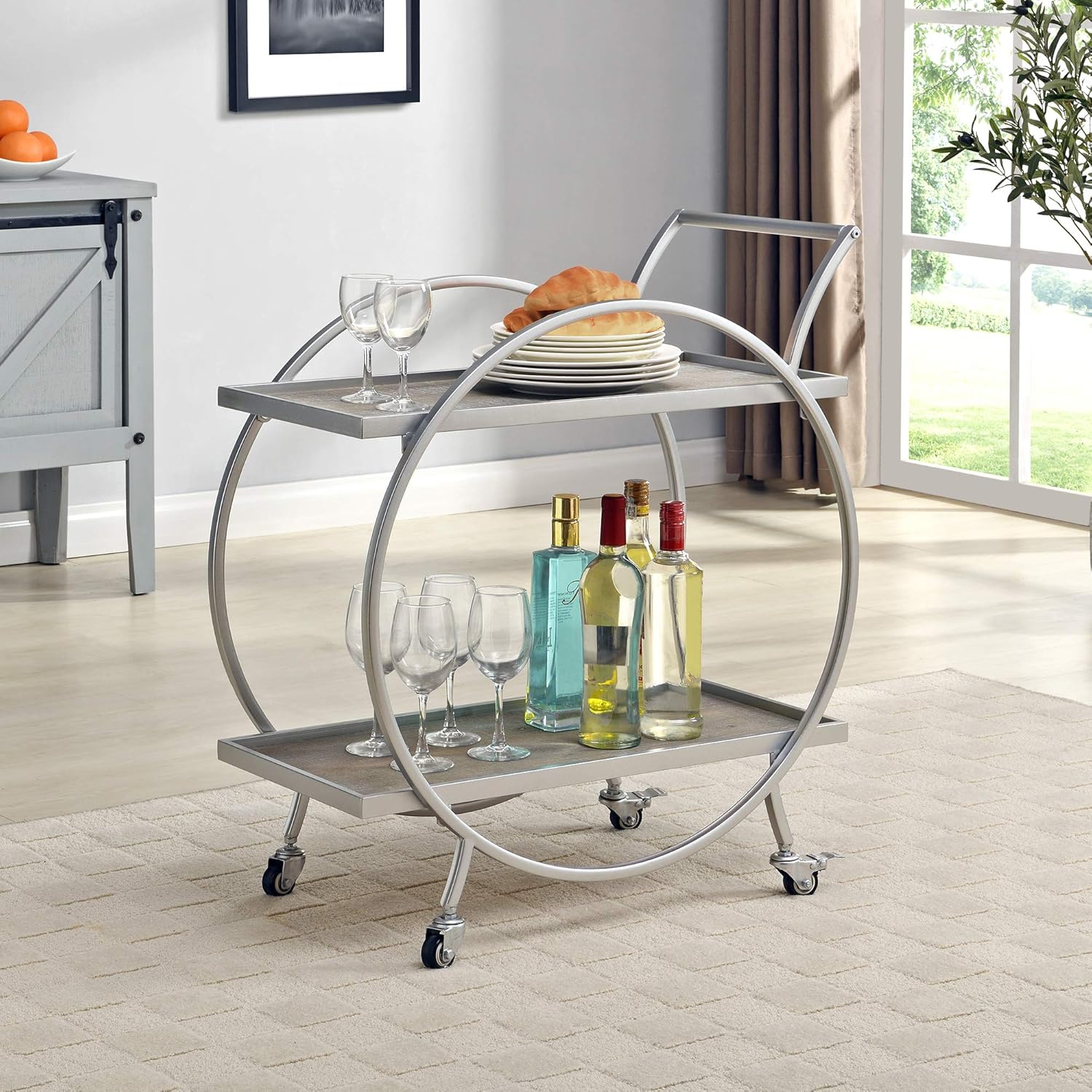 FirsTime & Co. Silver and Gray Odessa Bar Cart, American Designed, 27.5 x 14 x 33 inches