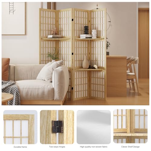 Room Divider, 66.9Inch Tall Japanese Shoji Style Folding Wood Screen with Double Hinges for Home Office Bedroom Hotel Decoration (4Panels, Black)