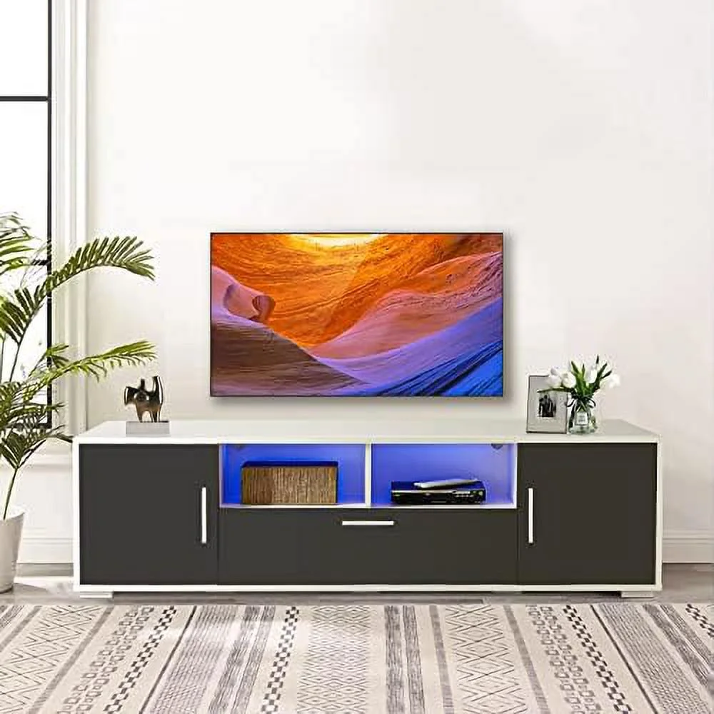 TV Stand with 2  Cabinets Entertainment Center for 65 inch TV Simple Television Media Console Table with 2 Open Shelves Wood TV Unit for  Living Room