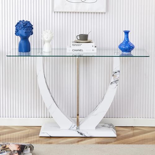 Glass Console Entryway Table, 50 inch Clear Glass Narrow Long Sofa Table, Modern Accent Table for Living Room