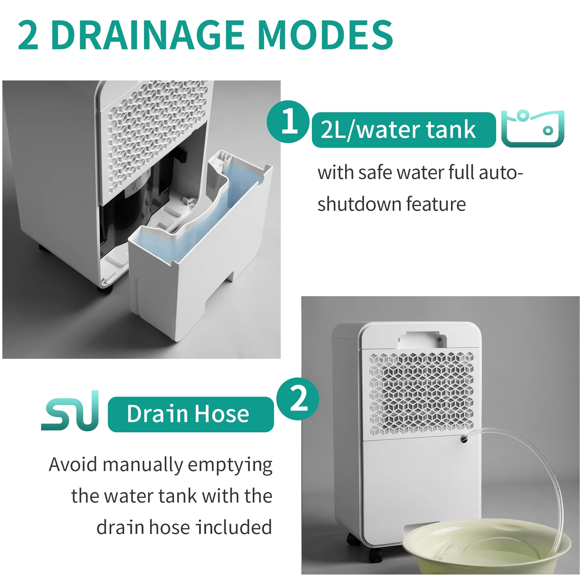 3,000 Sq.Ft Dehumidifier for Basement Bathroom Kitchen and Home Gym, 30 Pint Dehumidifier with 68oz Water Tank and Drain Hose