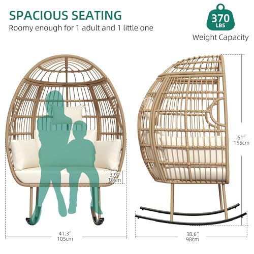 DWVO Rattan Egg Chair with Ottoman, Indoor Outdoor Egg Shape Wicker Chair for Patio, Backyard, Living Room, Basket Chair w/Footrest, 5 Cushions